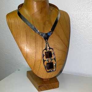 Vintage Mid Century Modern Metal Choker Necklace Silver Tone Statement Necklace